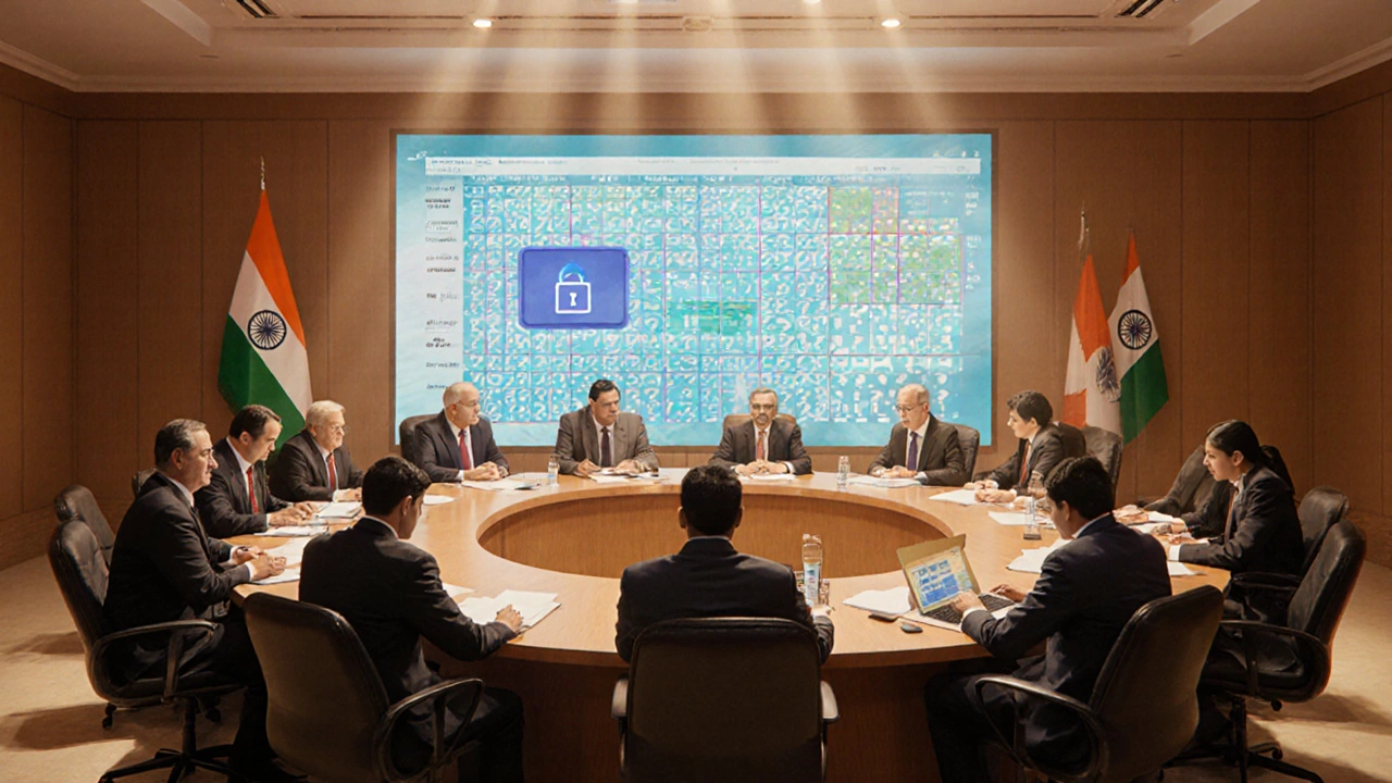 CBSE committee selects questions from a large question bank in a conference room.