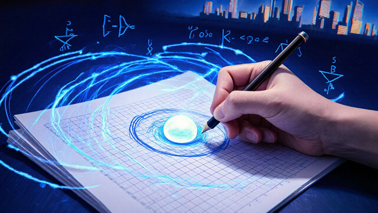 Hand drawing Gaussian surface with electric field lines and a hint of Kota campus.