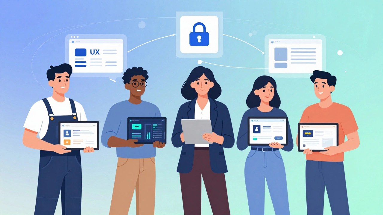 Diverse individuals exploring high-paying tech careers like UX design and cybersecurity.