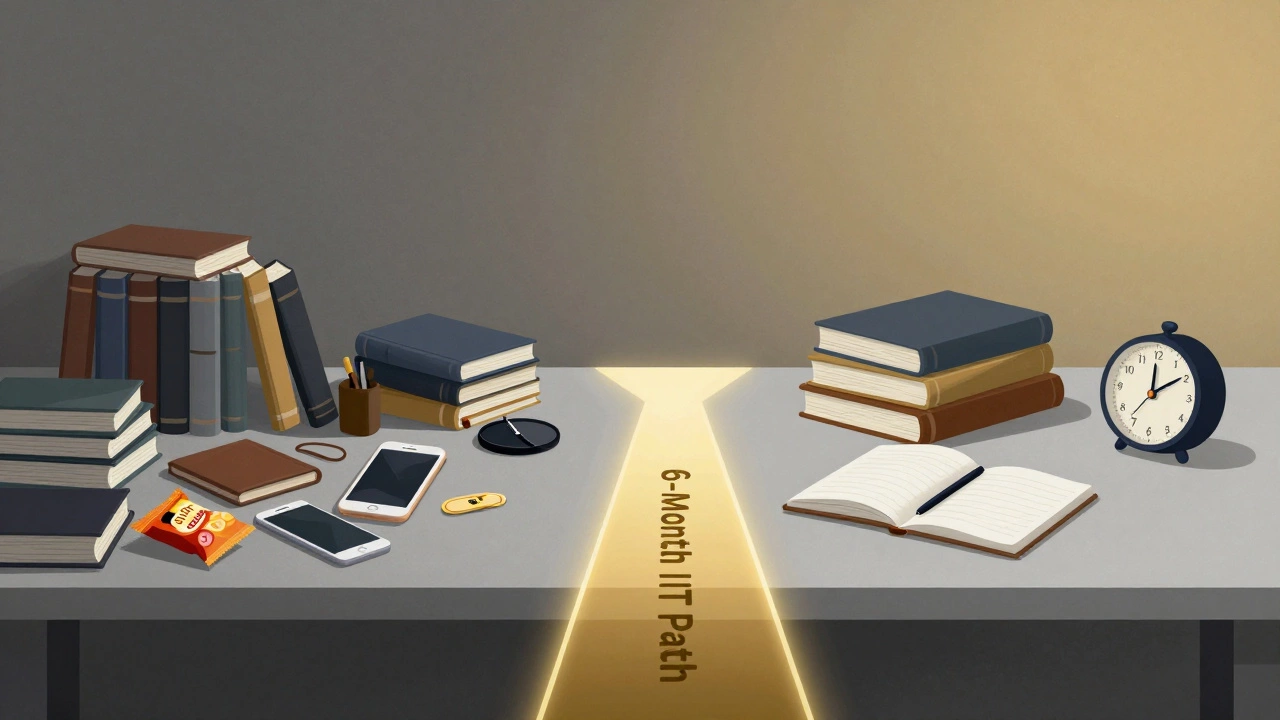 A split visual contrasting a cluttered study space with a minimalist one, showing the path from chaos to disciplined focus.