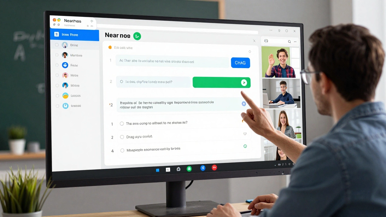 Interactive Zoom lesson with Nearpod polls and digital whiteboard activities.