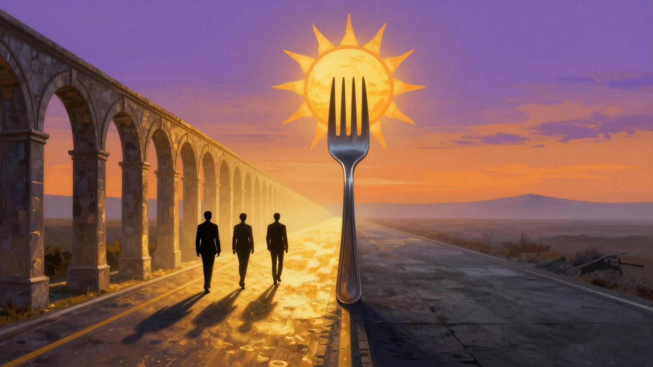 Conceptual illustration of two diverging career paths with different lighting.