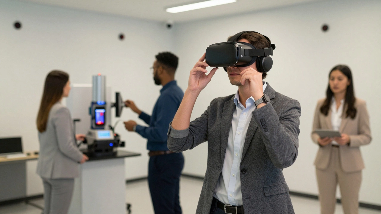 Person using VR headset for immersive training.