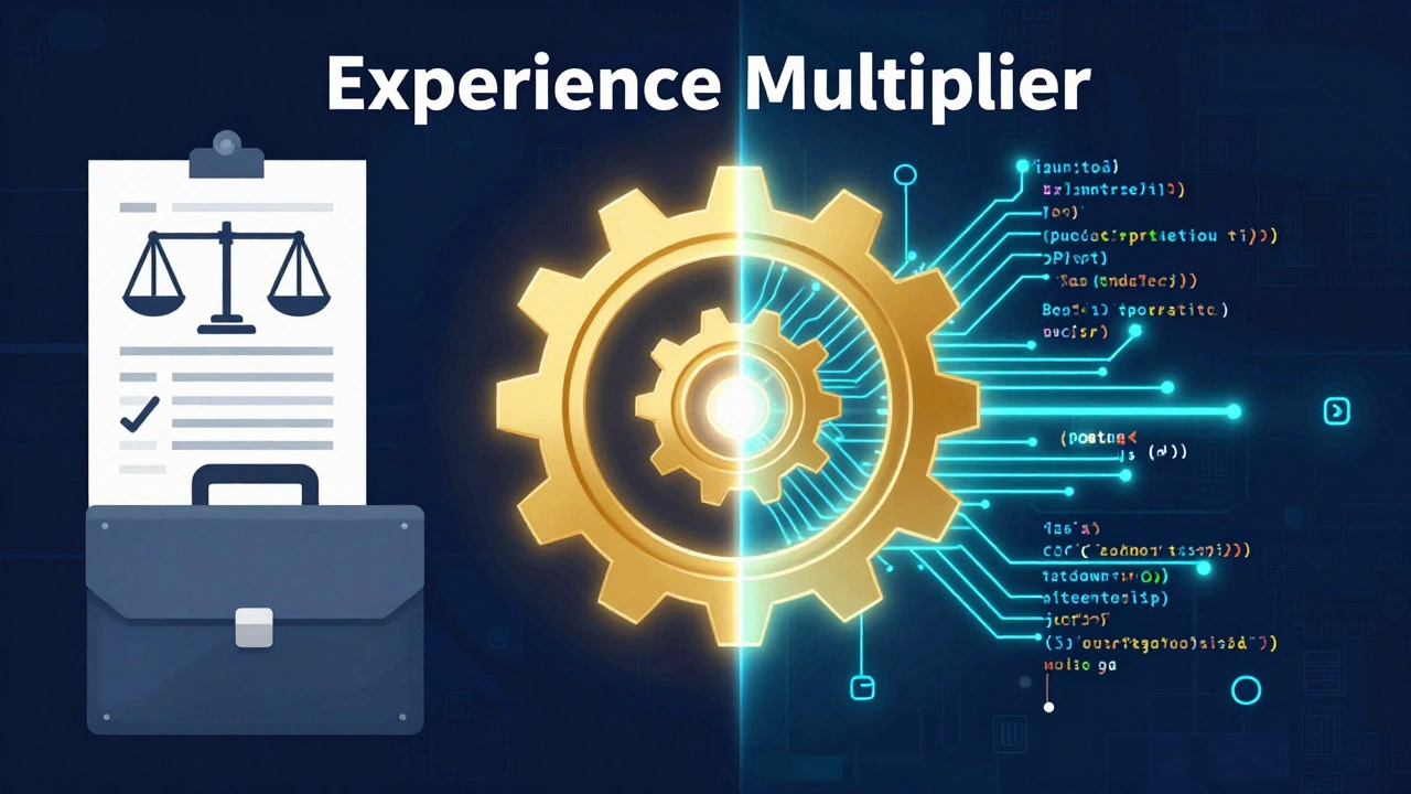 Conceptual art showing the merger of business experience and programming skills.