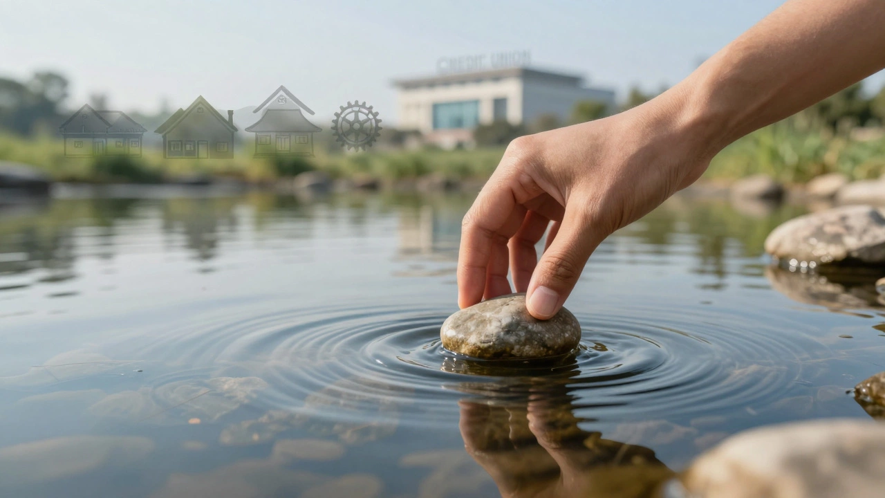 Hand dropping stone in calm pond symbolizing low competition scholarships