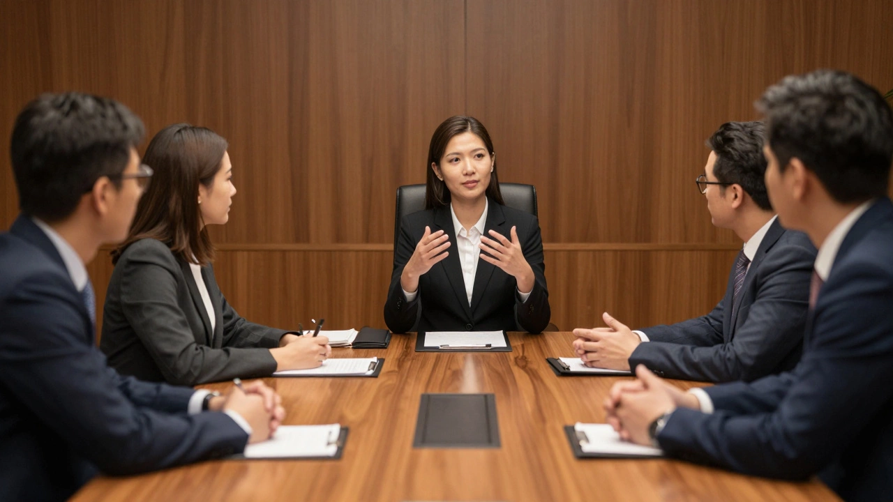 Job candidate answering questions during a panel interview