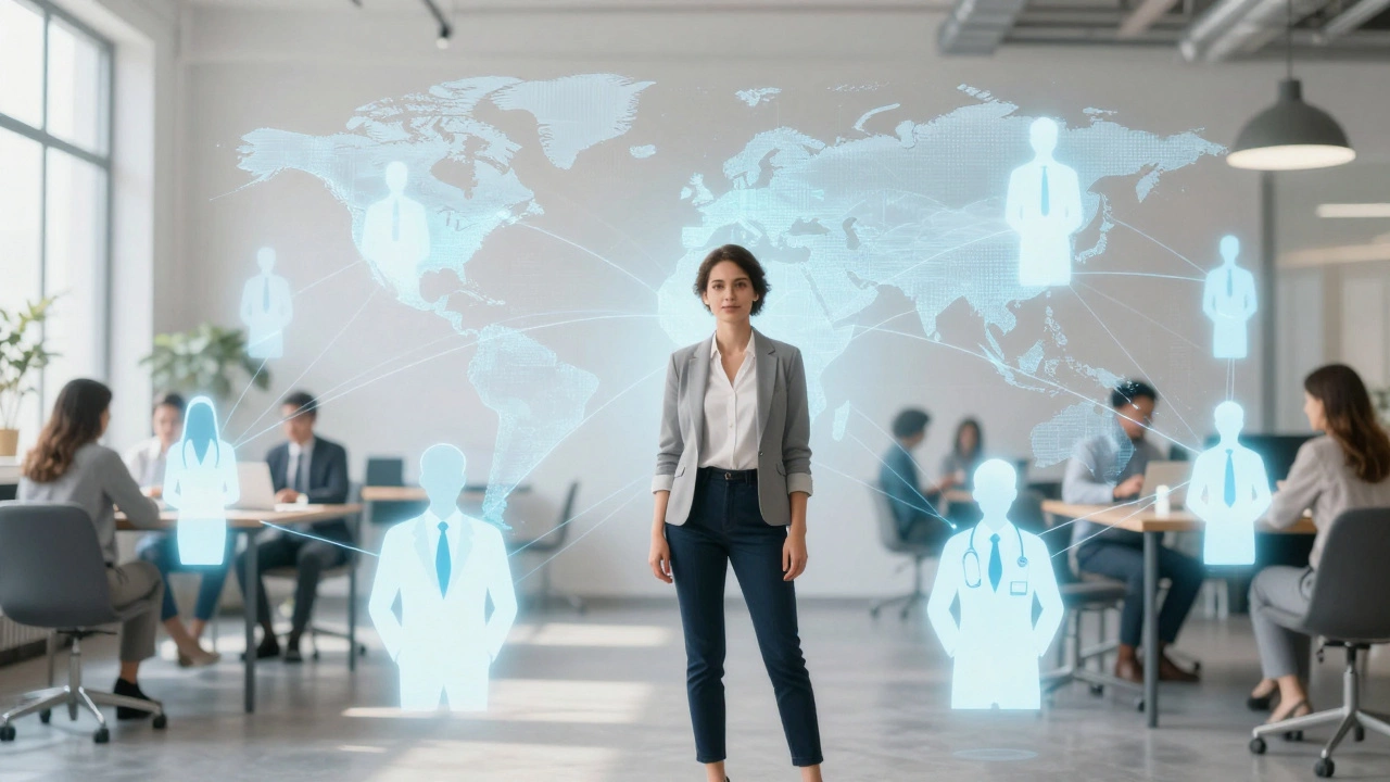 Businesswoman connected to global professional network