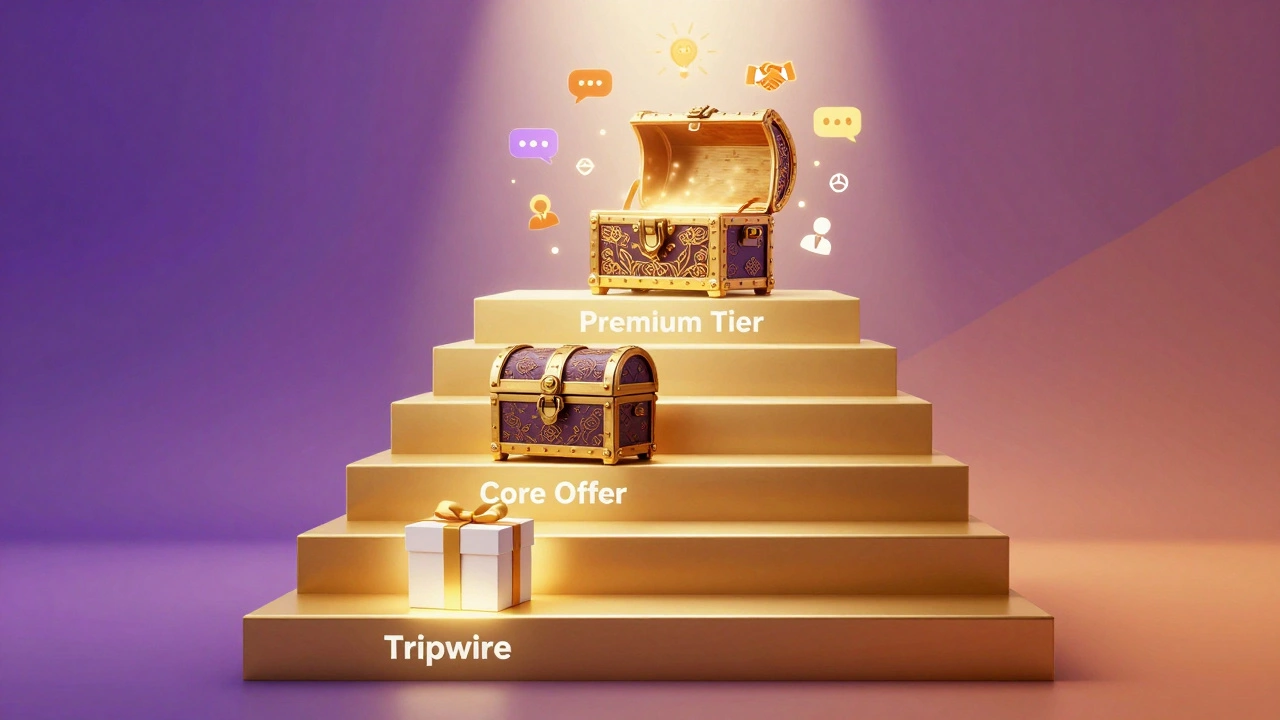 Golden staircase illustrating tiered pricing levels for digital products