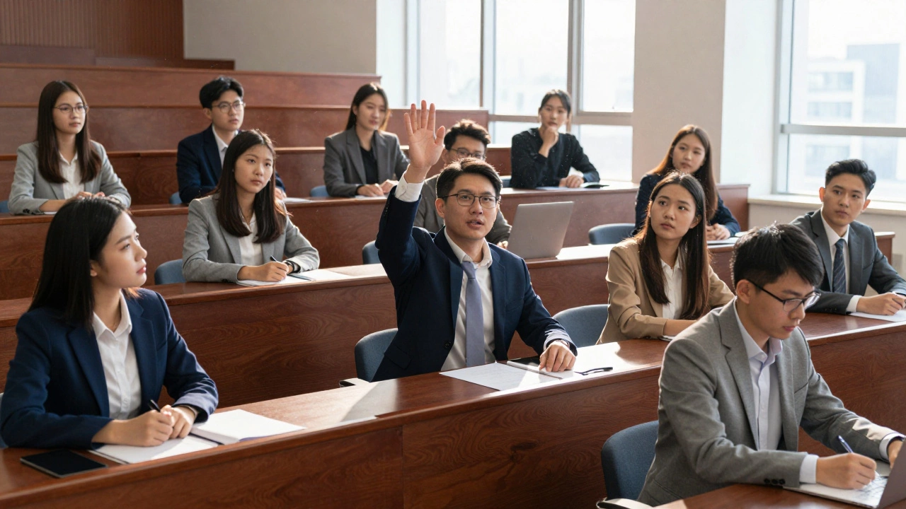 Mature student participating in diverse MBA class discussion