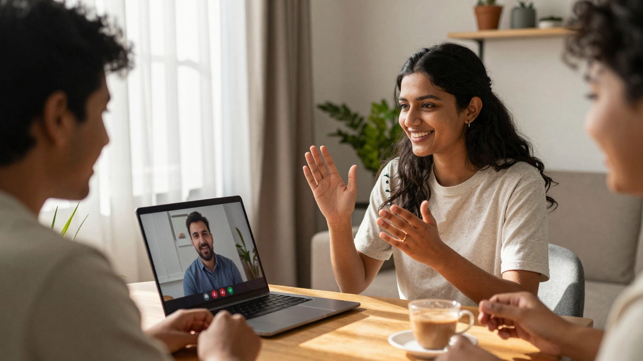 Woman having a friendly video language exchange session