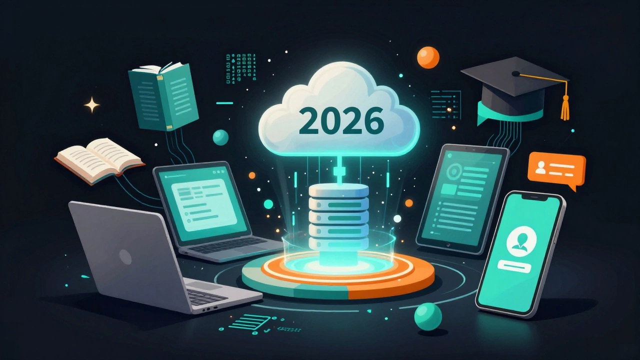 Futuristic hologram showing connected devices and evolving digital education tools