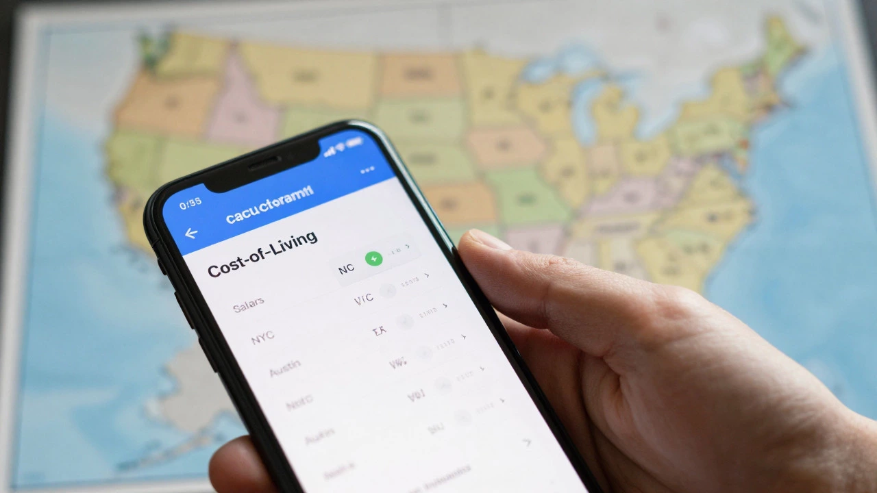 Hand using phone to calculate salary ROI