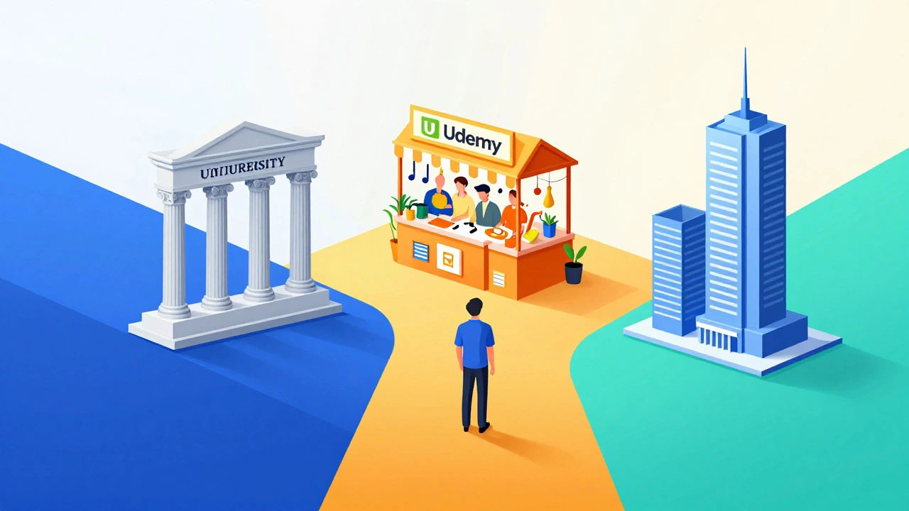 Conceptual illustration of three distinct online learning pathways