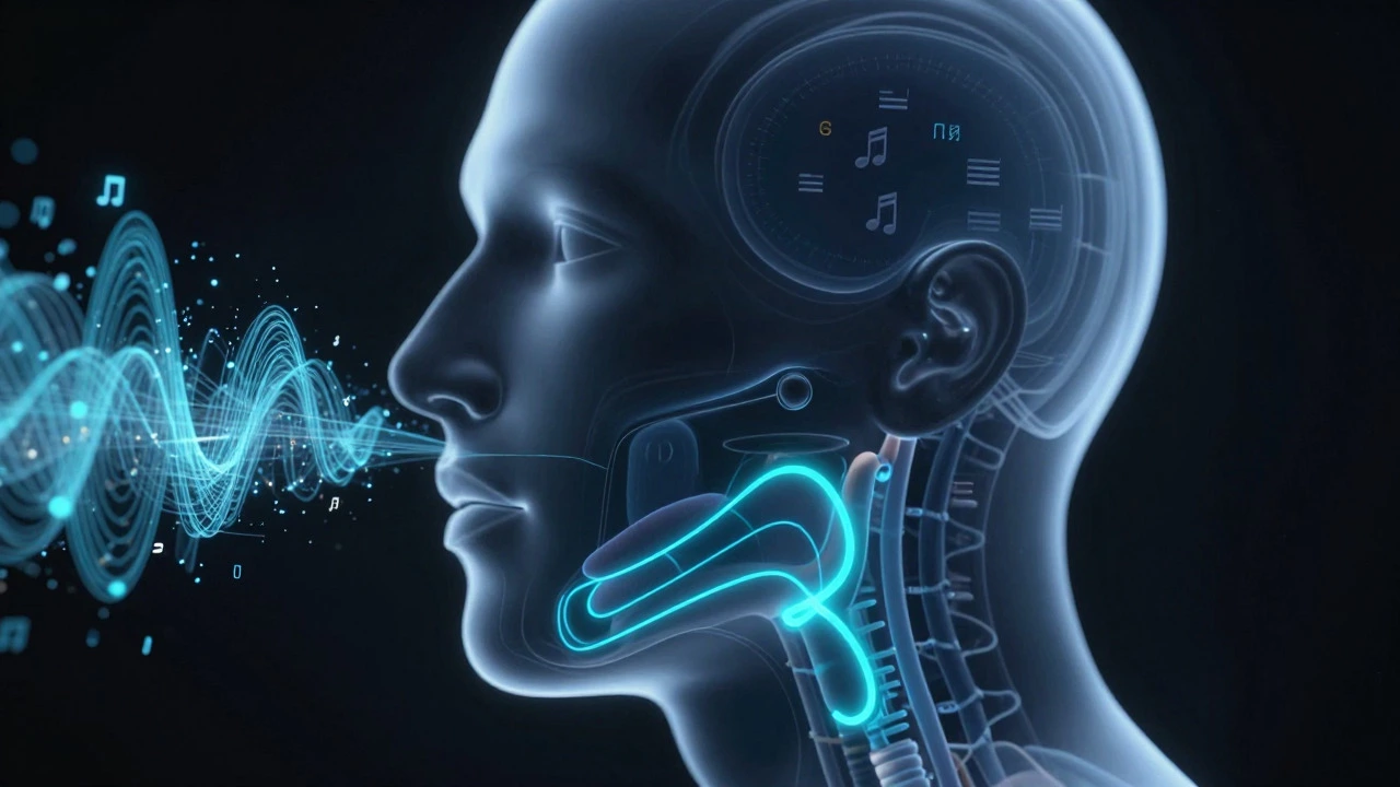 Futuristic illustration of AI analyzing vocal cord movement