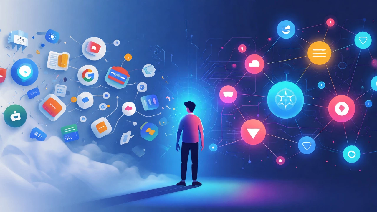 Conceptual art showing the evolution of ed-tech from legacy tools to integrated AI ecosystems.