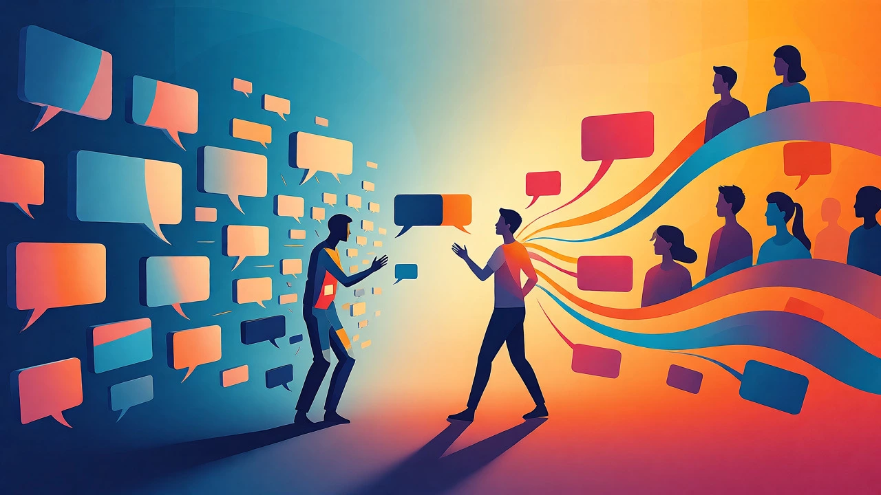 Abstract art showing the transition from frozen speech to fluent communication.
